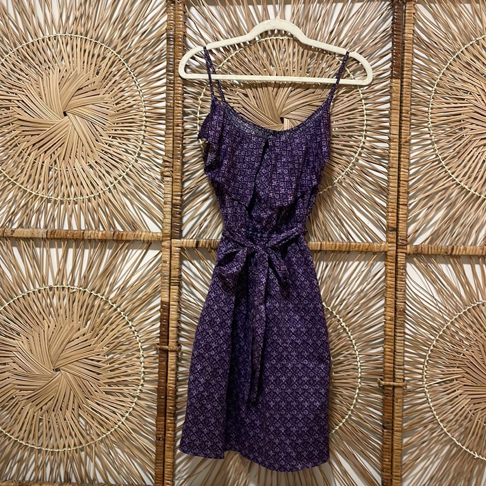 Gap Purple Patterned Belted Mini Dress size Medium